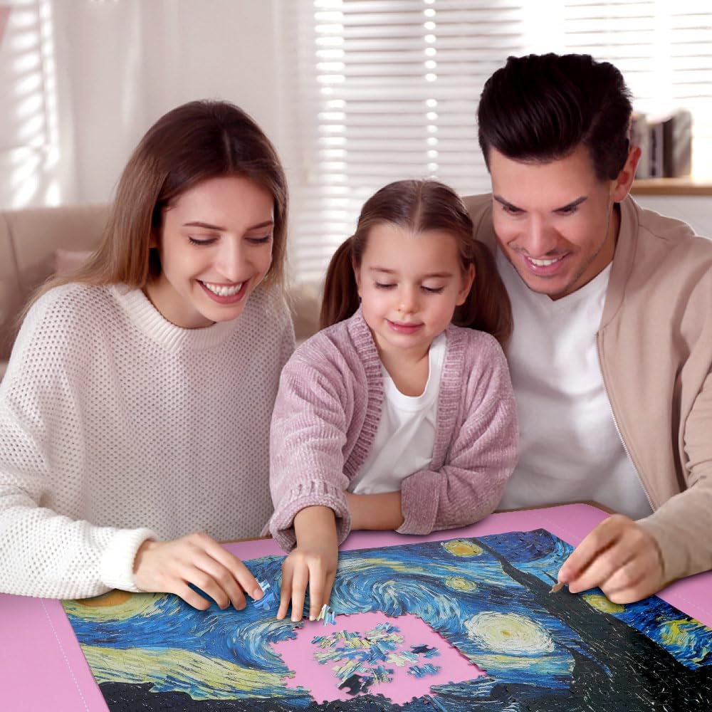 CALLKROON Puzzle mat Holds 2000 Pieces | roll-up Design with Non-Slip Rubber Bottom | 6 Sorting Boxes | Portable Puzzle Storage Box for Adults, Kids (Pink) CallKroon