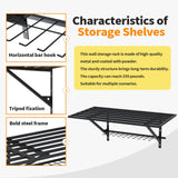 MKZYO Garage Wall Mounted Shelf,Heavy Duty Wall Shelving,Garage Storage Rack with Hooks,Sturdy Shelving,Shelves Organizer with Power Tools Hanger (Black, 35.43×19.68in*2) MKZYO