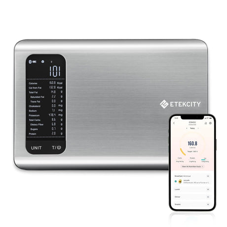 Etekcity Smart Food Kitchen Scale with Nutritional Calculator, Free App with 19 Nutrients Tracking, Calorie, Marco, Digital grams and ounces for weight loss, Premium Stainless Steel, 11lb Etekcity