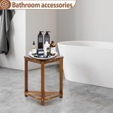 IBosins 16in Shower Foot Rest Corner Shower Stool for Shaving Legs with Storage Shelf Small Bench for Inside Shower to Sit on Bath Seat - Acacia Wood IBosins