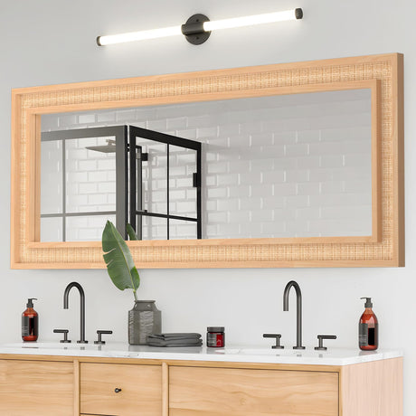 FUWU HOME Rattan Full Length Mirror, 24 X 60 inch Wood Bathroom Vanity Mirror, Free Standing or Wall Mounted Full Body Mirror for Bedroom, Living Room, Dressing Room FUWU HOME
