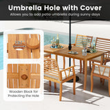 HAPPYGRILL 7 Pieces Acacia Wood Patio Dining Set with 1.97” Umbrella Hole, Outdoor Table and Chairs Set with Cushions, Outside Furniture Set for Poolside Backyard Garden Deck HAPPYGRILL