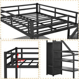 Twin XL Loft Bed with Stairs and Wardrobe, Heavy Duty Loft Bed with Desk and Storage, RGB LED Loft Bed with USB Port, Outlets and Adjustable Shelf(Black Twin XL) Bellemave