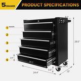 30 inch Rolling Tool Box with Drawers and Lock,Black Tool Chest On Wheels,24 Inch Wide Rolling Tool Cart with Toolbox Organization for Mechanics Garage Men BouPower