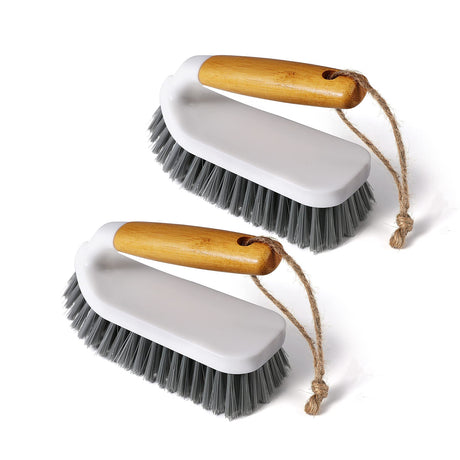 Eyliden Scrub Brush, 2 Pack Heavy-Duty Stiff Bristles Cleaning Brush, Natural Bamboo Handle, Multi Purpose Scrub Brushes for Bathroom Floor Tub Shower Kitchen Sink Carpet & Other Surface, Grey+White Eyliden