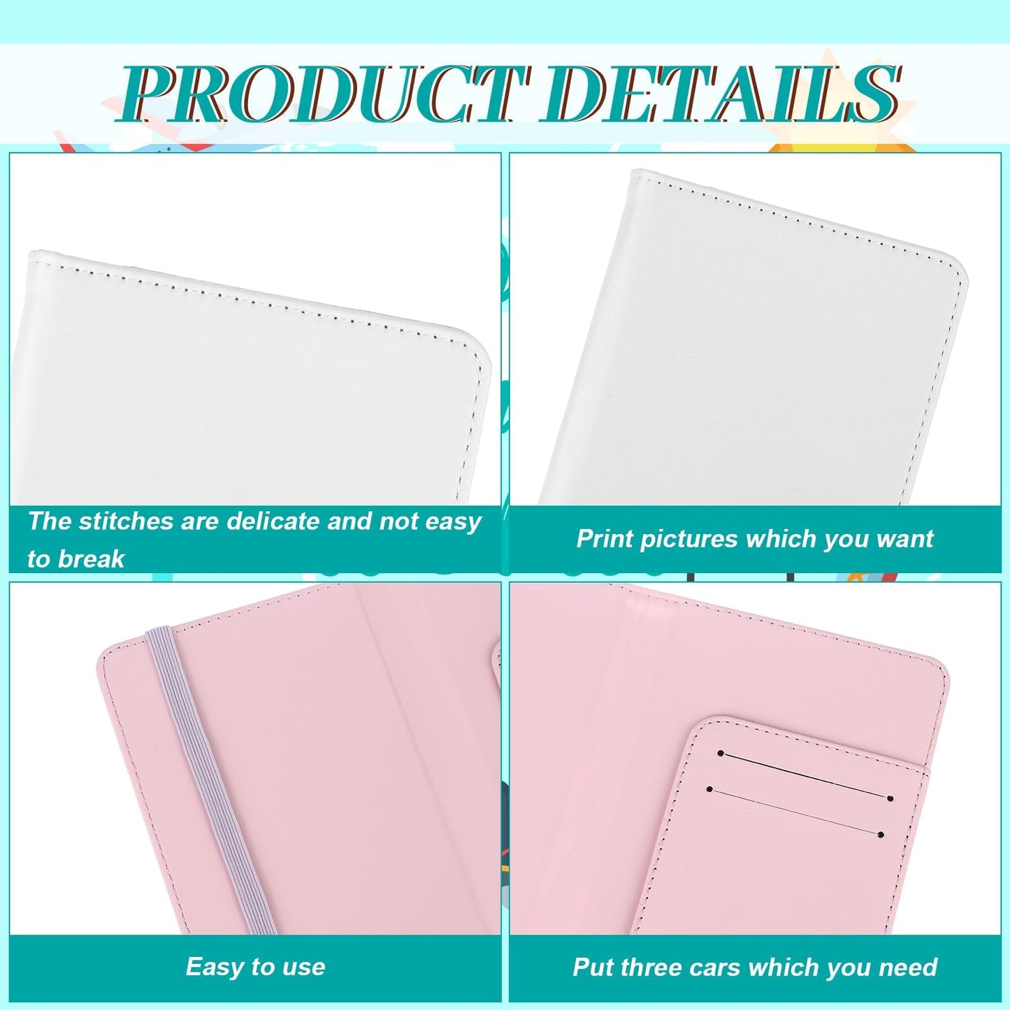 6 Pieces DIY Sublimation Passport Holder Covers, PU Leather Blank Heat Transfer Travel Passport Book Holder Wallet Cover for Passport, Business Cards, Credit Cards, Boarding Passes(Pink+Gray)