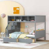 Harper & Bright Designs Grey Twin Over Full Bunk Bed with Stairs and Storage Solutions Harper & Bright Designs