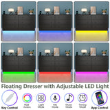 Gyfimoie 6 Drawer Dresser with Power Outlet and LED Light, Modern Floating Storage Dresser for Bedroom, Living Room Gyfimoie