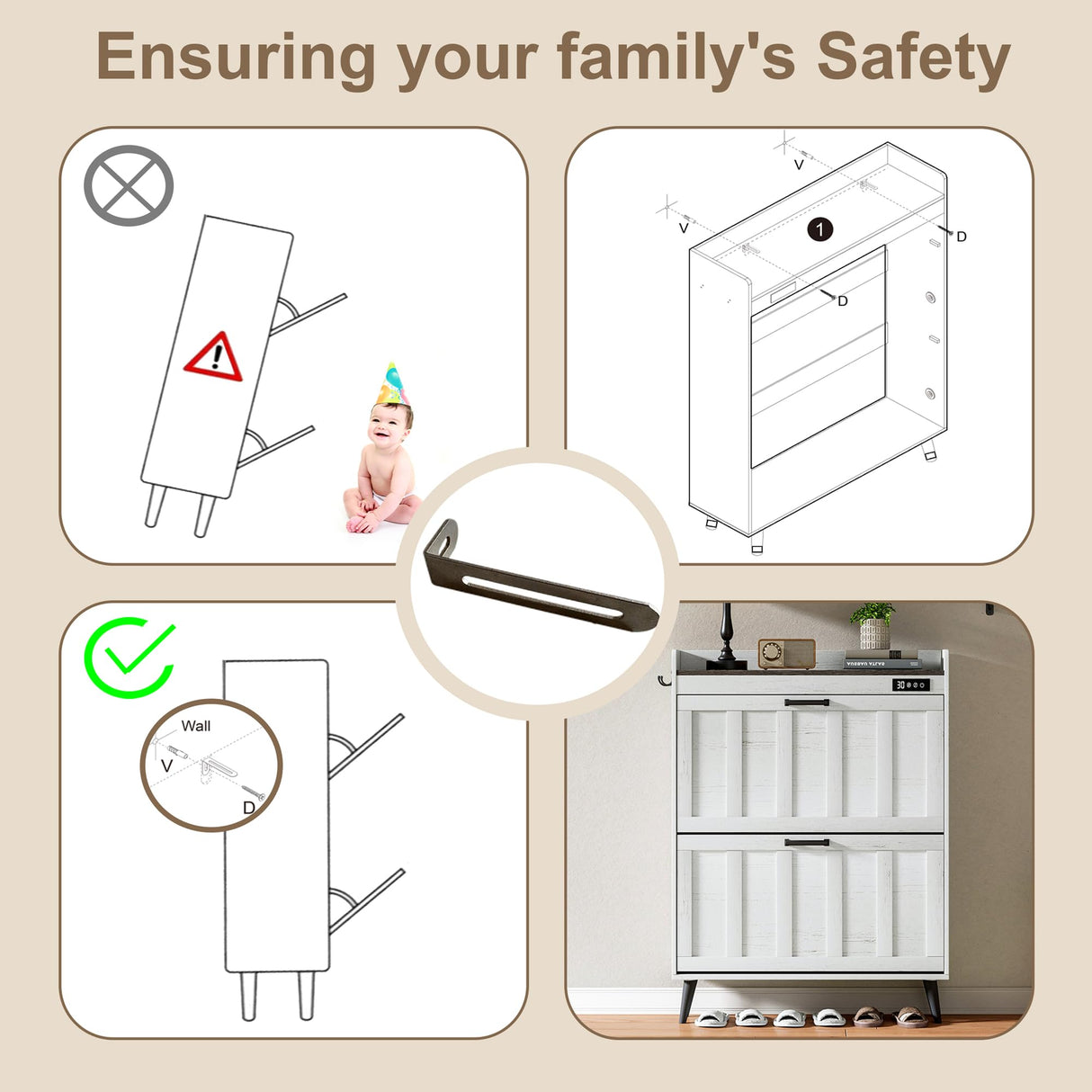 ChooChoo Shoe Storage Cabinet with 2 Flip Drawers, Deodorizing Shoe Organizer Storage for Entryway, Freestanding Hidden Slim Narrow Shoe Rack Cabinet, Antique White & Brown ChooChoo
