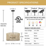 Mgcanyu 17.7" Rattan Dining Room Light fixtures, 5-Light Hand Woven Pendant Lights Kitchen Island Rattan Boho Chandelier Bohemian Hanging Ceiling Lights Wicker Lighting for Restaurants Living Room Mgcanyu