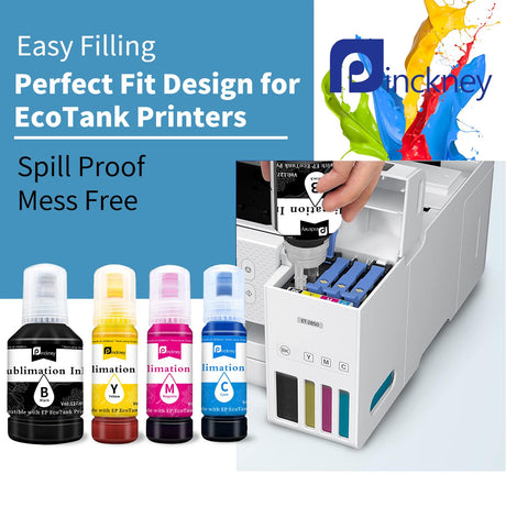 Pinckney Cartridge-Free Super-Tank Printer with Sublimation Ink Bundle for Heat Transfers, Easy Fill, Built-in Scanner & Copier (White) Pinckney