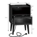 MMEOLUOOK Nightstand with Charging Station, Bedside Tables, End Table Side Table with 2 Tiers Storage Space, for Bedroom, Living Room, Black MLBZ07BE MMEOLUOOK
