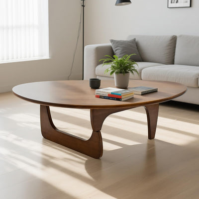 Solid Wooden Modern Triangle Coffee Table: Unique Funky Coffee Tables for Living Room, Oval Mid-Century Irregular Abstract Tea Tables for Patio Office Balcony Bedroom (Walnut, 33" L x 22" W x 16" H)