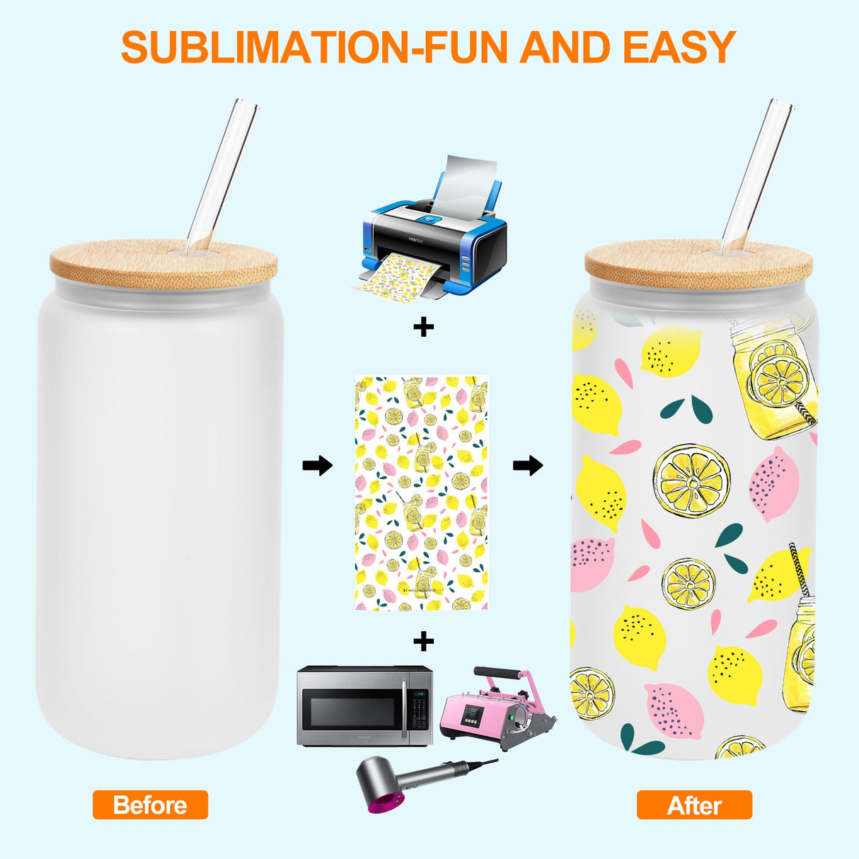 MOVNO 12 Pack Sublimation Cups - 16oz Frosted Glass Cups with Bamboo Lids and Straws Sublimation Glass Blanks Beer Can Shaped Cups Sublimation Glass Tumblers for Iced Coffee Juice Soda Drinks MOVNO