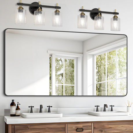 FORBATH Bathroom Mirror 30" X 60"，Large Rectangular Wall Mirror, Black Metal Framed Rounded Corner Wall Mounted Mirror for Bathroom Bedroom Entryway Decor(Horizontal/Vertical) FORBATH