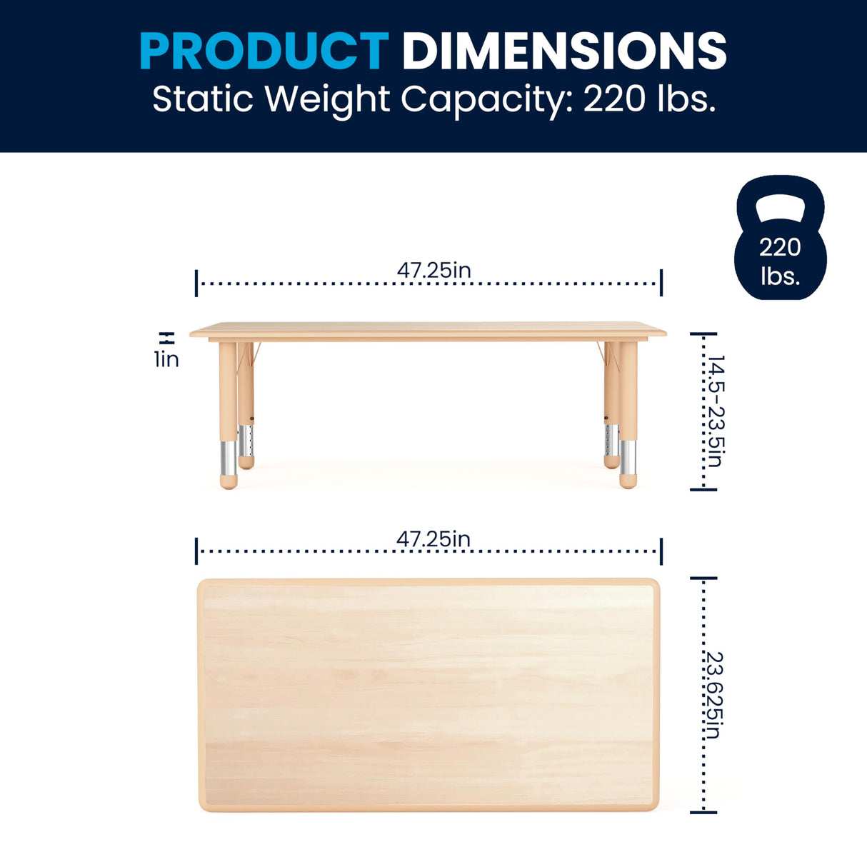 Flash Furniture Wren Adjustable Classroom Activity Table for School and Home, Plastic Activity Table for Kids, 23.625" W x 47.25" L, Natural Flash Furniture