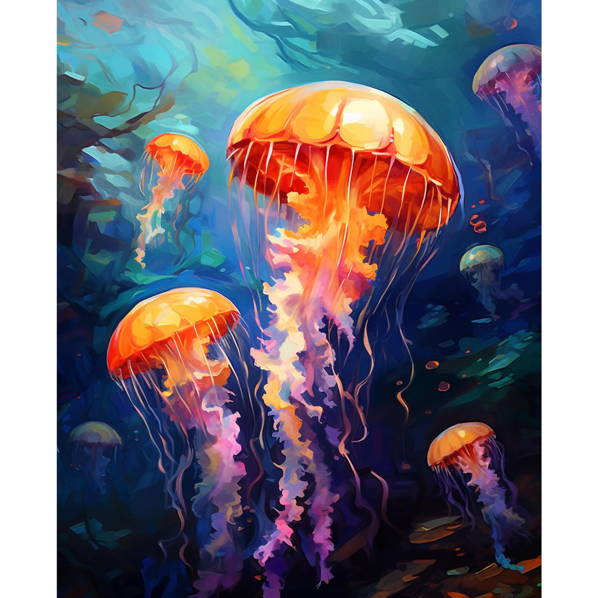 Tucocoo Jellyfish Paint by Numbers Kits 16x20inch Canvas DIY Digital Oil Painting for Adults with Brushes and Acrylic Pigment -Ocean Scenery Abstract Hand-Painted for Home Decor Gifts (Without Frame) Tucocoo