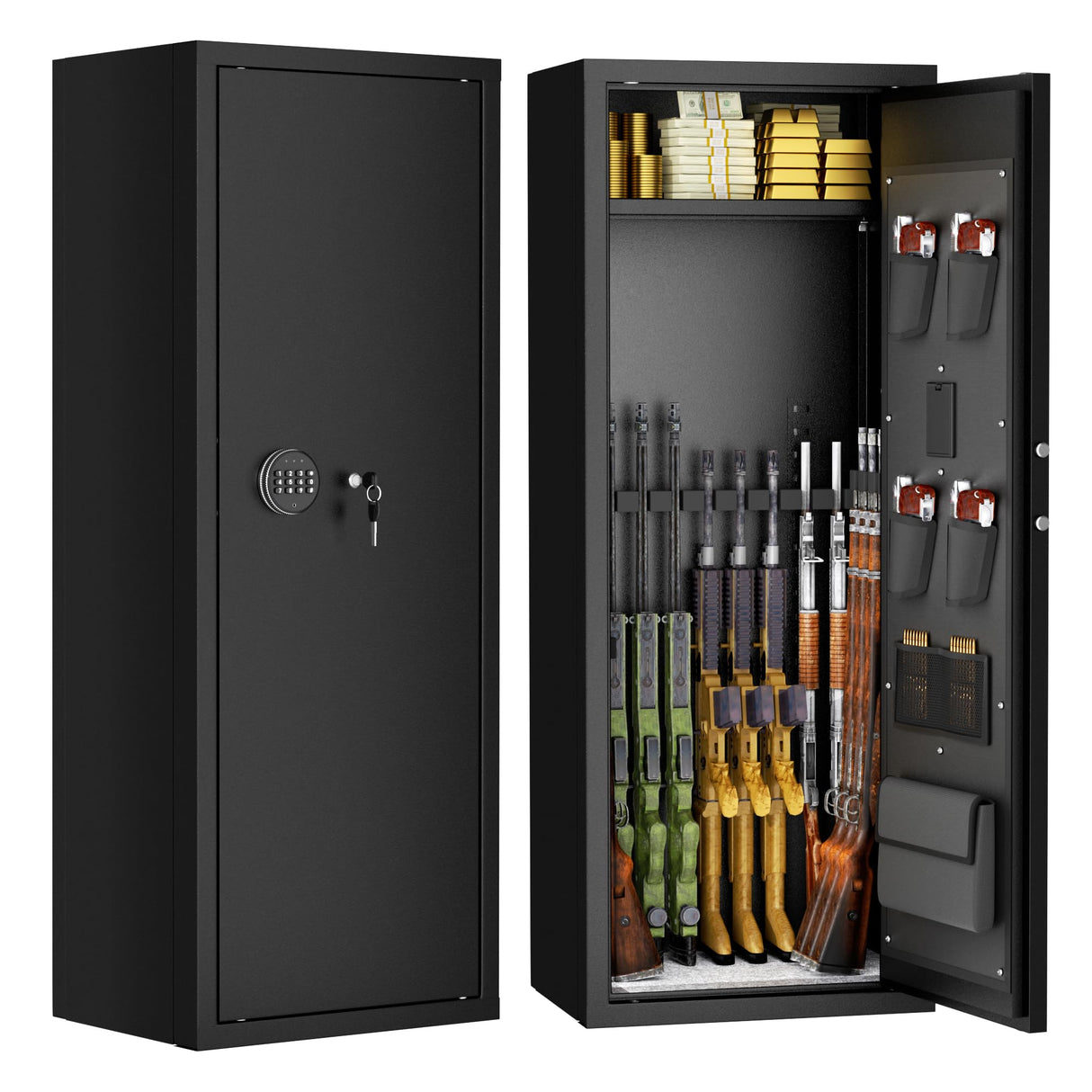 Superday 10-15 Gun Safe for Home Rifles and Pistols, Quick Access Large Gun Safe for Rifles, Gun Cabinets for Rifles and Shotguns with Keyboard Lock, 3 Adjustable Racks, Pockets Superday