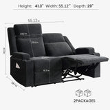 LURVIA 55" RV Loveseat Recliner – Space-Saving Double Reclining RV Sofa, Compact Theater Seating with Cup Holders & Storage Pocket, Black Chenille Couch for Camper, Motorhome & Home Theater LURVIA