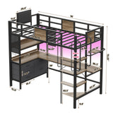 BYSAUD Loft Bed Twin Size with L Shaped Desk and Storage, Metal Bunk Loft Bed Frames with Desk Underneath and LED Lights and Charging Station 5 Drawer 2 Pegboards Clothes Rack, Noise Free, Gray BYSAUD