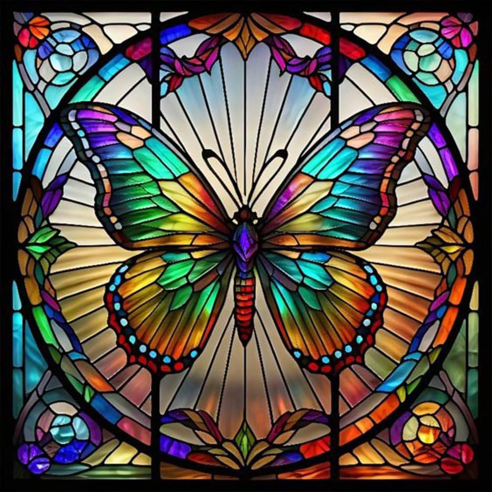 Anuver Butterfly Diamond Painting Kits for Adults, 5D DIY Diamond Art Kits for Beginners, Full Drill Diamond Painting Kits for Home Wall Decor, Stained Glass, 12x12 Inch Anuver