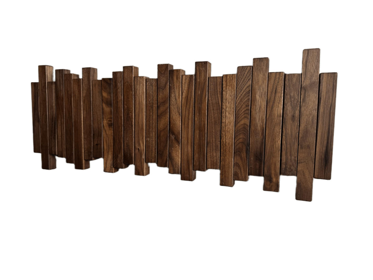 GOGREEBELL Natural Wood Wall Mounted Piano Coat Rack| Coat Rack Wall Mount| Flip Down Wall Hook Rack 5 Hooks| Entryway Wall Storage with Hooks,Made of Black Walnut.Wall Art GOGREEBELL