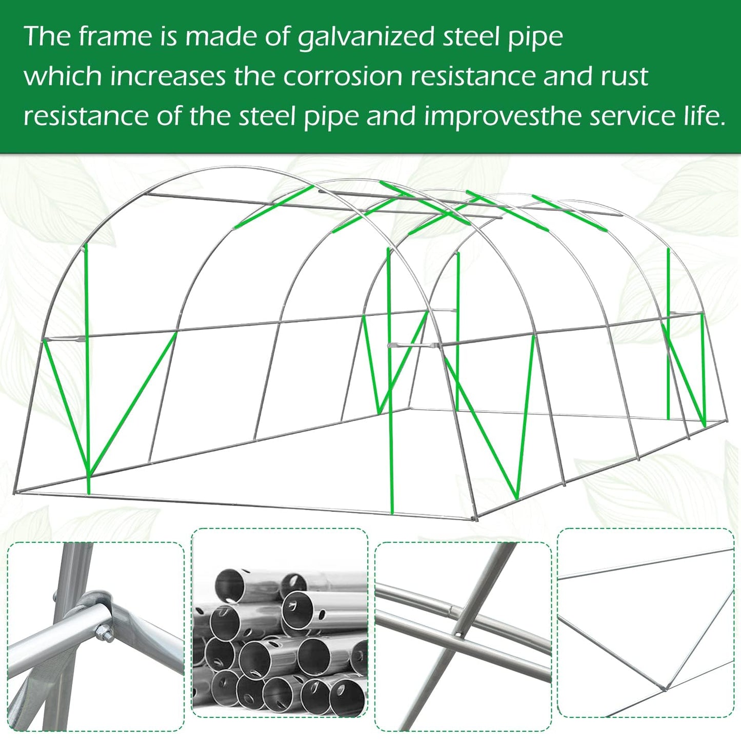 YOLENY 20' x 10' x 7' Heavy Duty Greenhouse for Outdoors,Tunnel Greenhouse with A Large Zipped Roll Up Door and 8 Roll Up Windows, White - WoodArtSupply