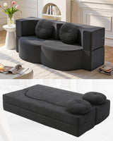 HANXIN Futon Twin Size Sofa Bed, 76 Inch Boneless Couch for Living Room, Floor Loveseat Sleeper with Pull Out Bed, 2-in-1 Folding Convertible Couch Bed for Small Space, Bedroom (Black) HANXIN