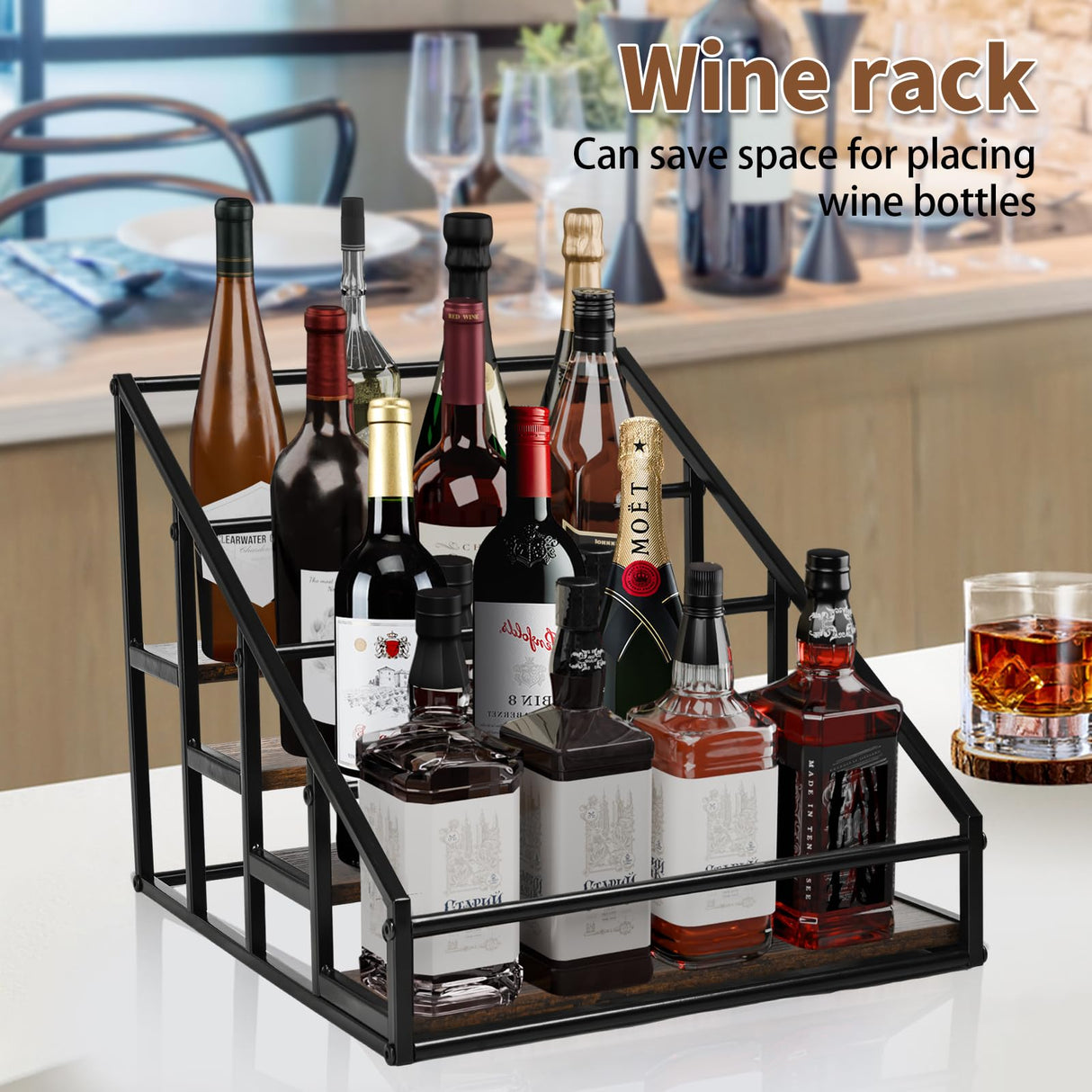 Coffee Syrup Organizer Rack, Liquor Bottle Display Shelf, Spice Racks, 4-Tier 16 Syrup Bottles Holder Stand for Coffee Bar Kitchen Small Wine Rack for Bar Family Storage for Syrup Wine Dressing YQBRAO
