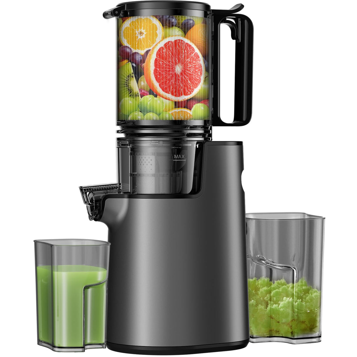 Cold Press Juicer, Masticating Juicer with 5.4" Wide Feed Chute, 350w Slow Juicer Machines Fit Whole Vegetables and Fruits,Juice Extractor Machine with High Juice Yield, Easy to Clean(Black) LQZ