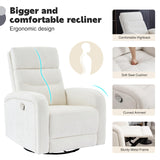 Swivel Rocker Recliner for Adult, Upholstered Recliner Glider Nursery Chair, Manual Fabric Rocking Recliners for Living Room, Bedroom, Chenille White BaseBeauty