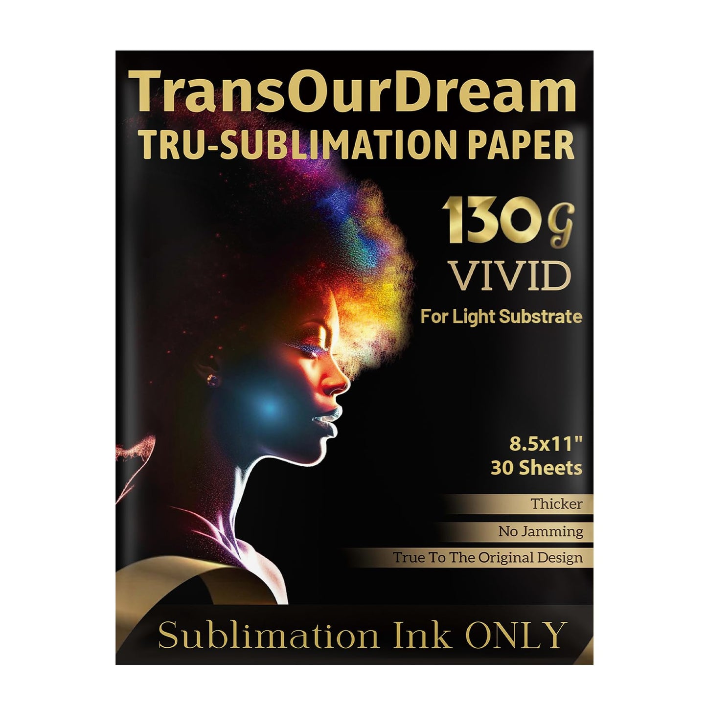 TransOurDream 130g Tru-Sublimation Paper for Inkjet Printers (Vivid, 8.5x11", 30 sheets) Sublimation Heat Transfer Paper for Sublimation Ink ONLY