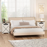 Farmhouse End Table with Charging Station, 26.4" H Side Table with Drawer and X Barn Door, Antique White Country Nightstand Bedside Table, Mid Century Modern Sofa Side Table for Living Room FiveWillowise