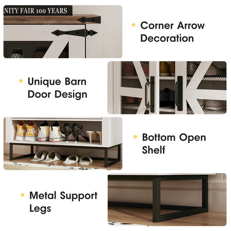 Maupvit Farmhouse Shoe Cabinet with Doors, 6-Tier Shoes Rack Shoe Storage Organizer with Adjustable Shelves & Metal Legs, Rustic Shoe Storage Cabinet for Entryway, Hallway, Closet, Living Room Maupvit