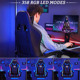Gaming Chair Massage with LED Lights and Ergonomic Computer Gaming Chair with Footrest High Back Video Game Chairs with Adjustable Lumbar Support Blue and Black VANSPACE