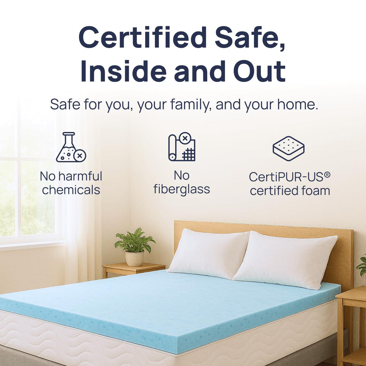 Sure2Sleep Gel Swirl Memory Foam Mattress Topper - 2 Inch, Pressure Relieving, Cooling Comfort - Made in The USA & CertiPUR-US Certified - Softens Firm Beds and Extends Mattress Life - Queen Size Sure2Sleep