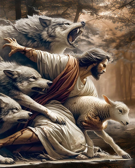 KYOQFVN Jesus and Wolf Paint by Numbers for Adults - DIY Adult Paint by Number Kit on Canvas, Easy Acrylic Painting Kits for Home Wall Decor 16x20 Inch（Without Frame） KYOQFVN