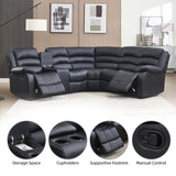 EBELLO Faux Leather L-Shaped Reclining Sectional Sofa Couch, Manual Recliner Sofa, with Cup Holders, Storage Space, a Convertible Backrest 5 Seats Home Furniture Set for Living Room, Black EBELLO