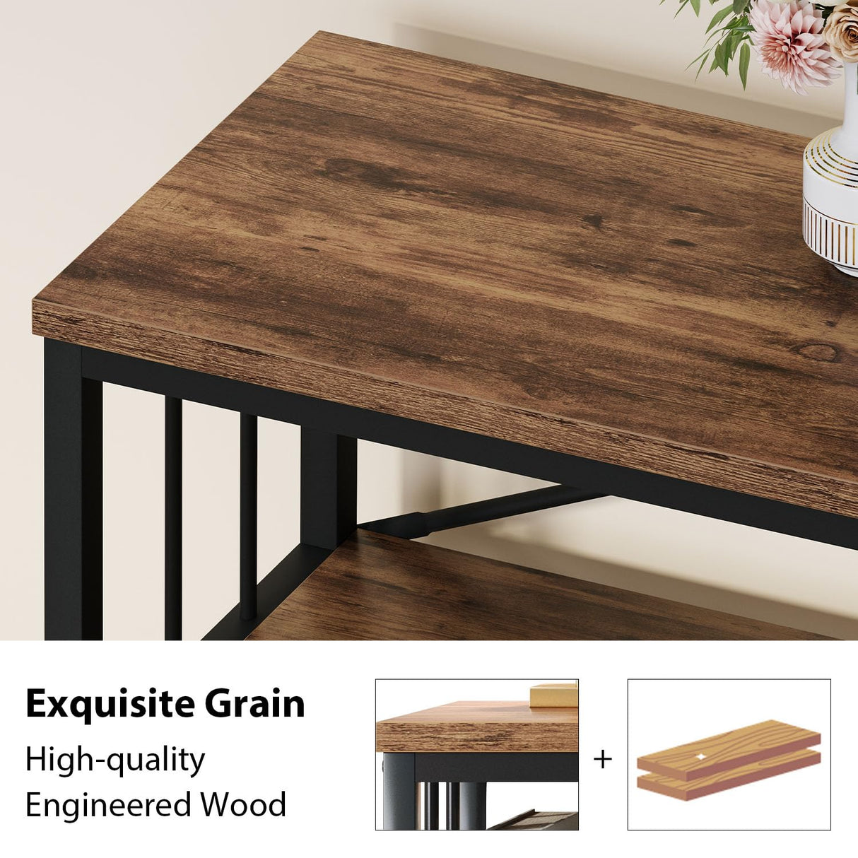 HSH Low Bookshelf, Industrial Wood 3 Tier Extra Long Horizontal Bookcase, Wide Open Metal Large Book Shelf for Bedroom Living Room, Rustic Brown, 70 Inch HSH