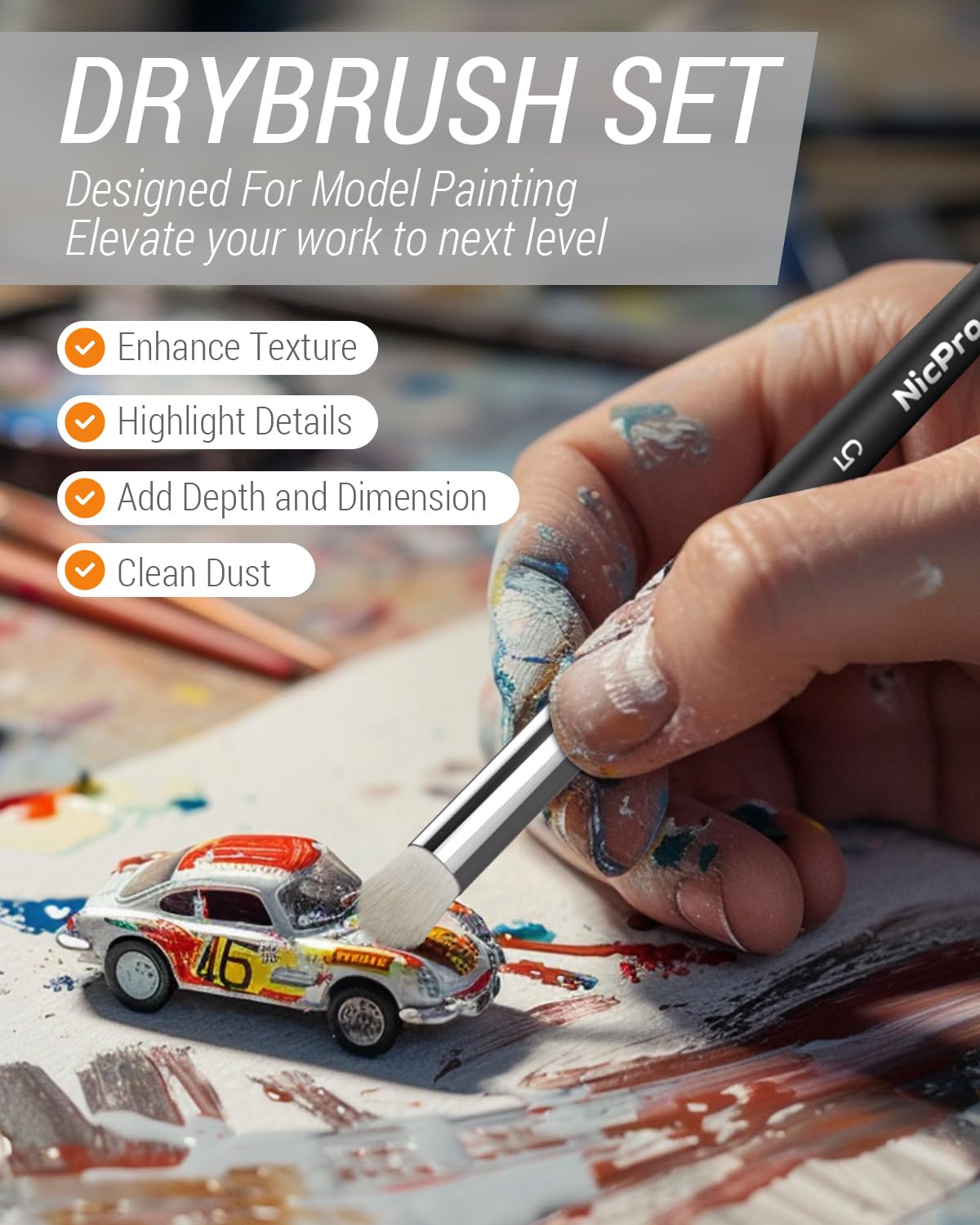 Nicpro Miniature Paint Brushes Drybrush - 21PCS Model Paint Brush Set for Acrylic, Watercolor Detail Paint Brush Dry Brush for Warhammer 40k, Miniature Model, Citadel, Paint by Number- with Container Nicpro