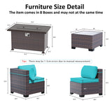 ASJMR Outdoor Patio Furniture Set with Gas Fire Pit Table, 15 Pieces Outdoor Furniture Set Patio Sectional Sofa w/43in Propane Fire Pit, PE Wicker Rattan Patio Conversation Sets (Teal) ASJMR