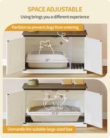 Hzuaneri Cat Litter Box Enclosure with Cushion, Hidden Litter Box Furniture with Removable Dividers, Reversible Entrance Left or Right Side,Cat House, Rustic White and Brown CB84714X Hzuaneri