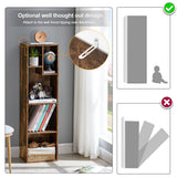 VECELO Small Bookshelf, 5 Cube Slim Bookcase, Fits Tallest Hardcovers, Horizontal Available, Modern Floor Standing Unit, Each Shelf Hold Up to 66 LBS, Vintage Brown VECELO
