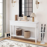 LAZZO Painted Wood Console Table Narrow Long Sofa Table Modern Behind Couch Table Fluted Entryway Table with 3 Drawers and Open Storage Shelf for Living Room, Foyer and Hallway White (White, 1 Tier) LAZZO