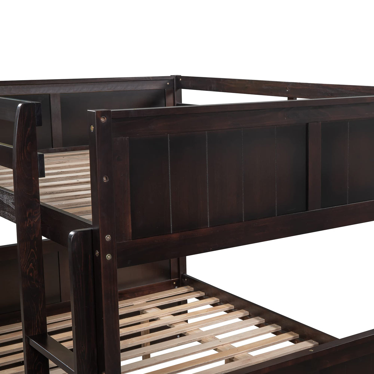 Merax Full Over Full Bunk Bed with Trundle,Wooden Trundle Bed Frame with Ladder Safety Guardrail,Convertible to 2 Platform Beds for Kids Teens,Espresso Merax