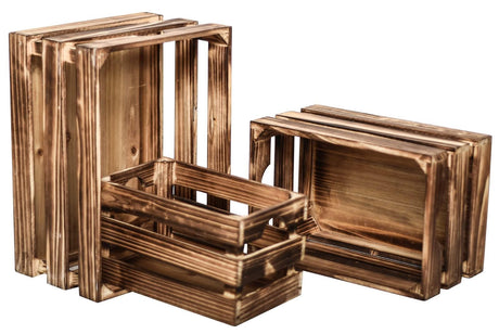 EMAX HOME Set of 3 Vintage Rustic Brown Wood Decorative Nesting Storage Crates with Handles, Farmhouse Wooden Storage Container Boxes,Decorative Wood Crates EMAX HOME