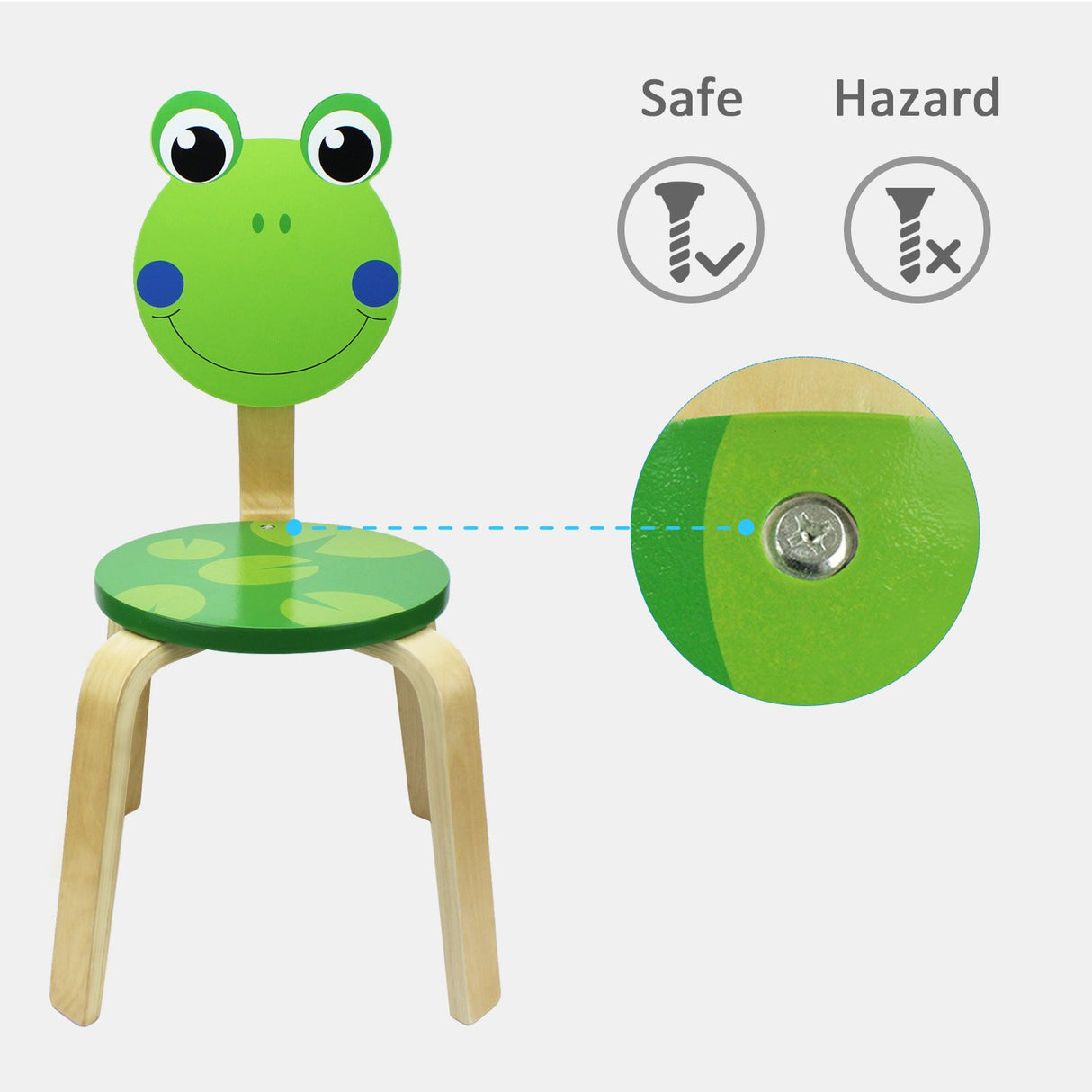 iPlay, iLearn 10 Inch Kids Solid Hard Wood Animal Chair, Stackable Wooden Finished, Preschool, Bedroom, Playroom, Nursery Seat, Frog Furniture Stool for Toddlers, Children, Boys, Girls iPlay, iLearn