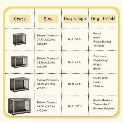 JY QAQA Dog Crate Furniture, Wooden Dog Crate Table, Double-Doors Dog Furniture, Indoor Dog Kennel, Dog House, Dog Cage/Grey/XL - WoodArtSupply