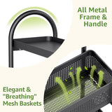 KINGRACK 3-Tier Slim Storage Cart with Pull Out Basket, Rolling Bathroom Organizer Utility, Metal Shelving Unit Slide Out, Lockable Wheels, Easy Assembly for Narrow Place, Kitchen, Laundry Room, Black KINGRACK