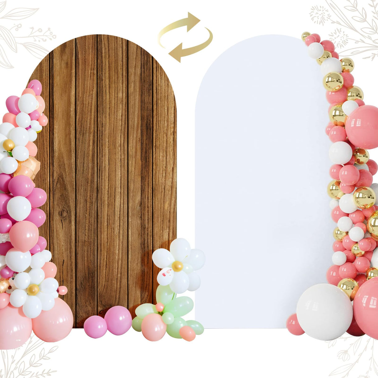 OurWarm 7.2FT Wood Arch Cover, Wood Grain and White 2 in 1 Round Arch Backdrop Covers, Spandex Arch Stretchy Backdrop Cover Fabric for Birthday Party Baby Shower Wedding Arch Stand Decorations OurWarm